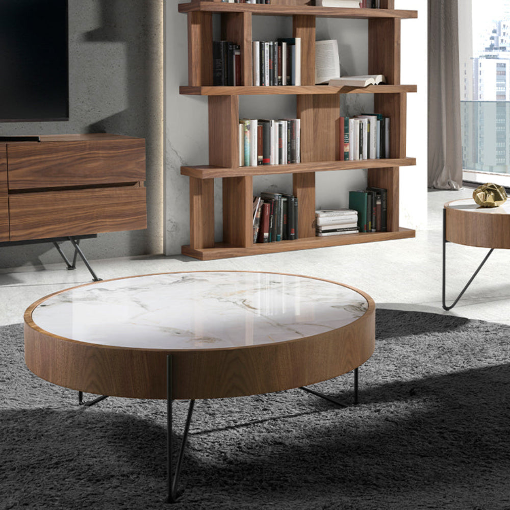 Mesa centro de diseño circular mármol porcelánico