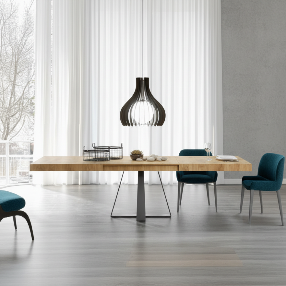 Mesa comedor de diseño extensible modelo IN-CRS tapa madera