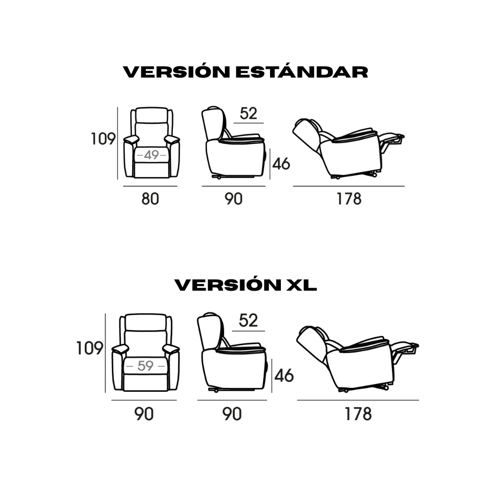 Butaca relax con cabezal eléctrico ajustable modelo MADRID tapizado Aquaclean