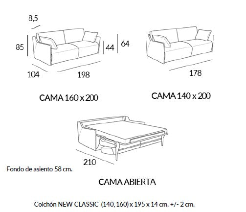 Sofá cama modelo CARTAGENA con sistema Italiano