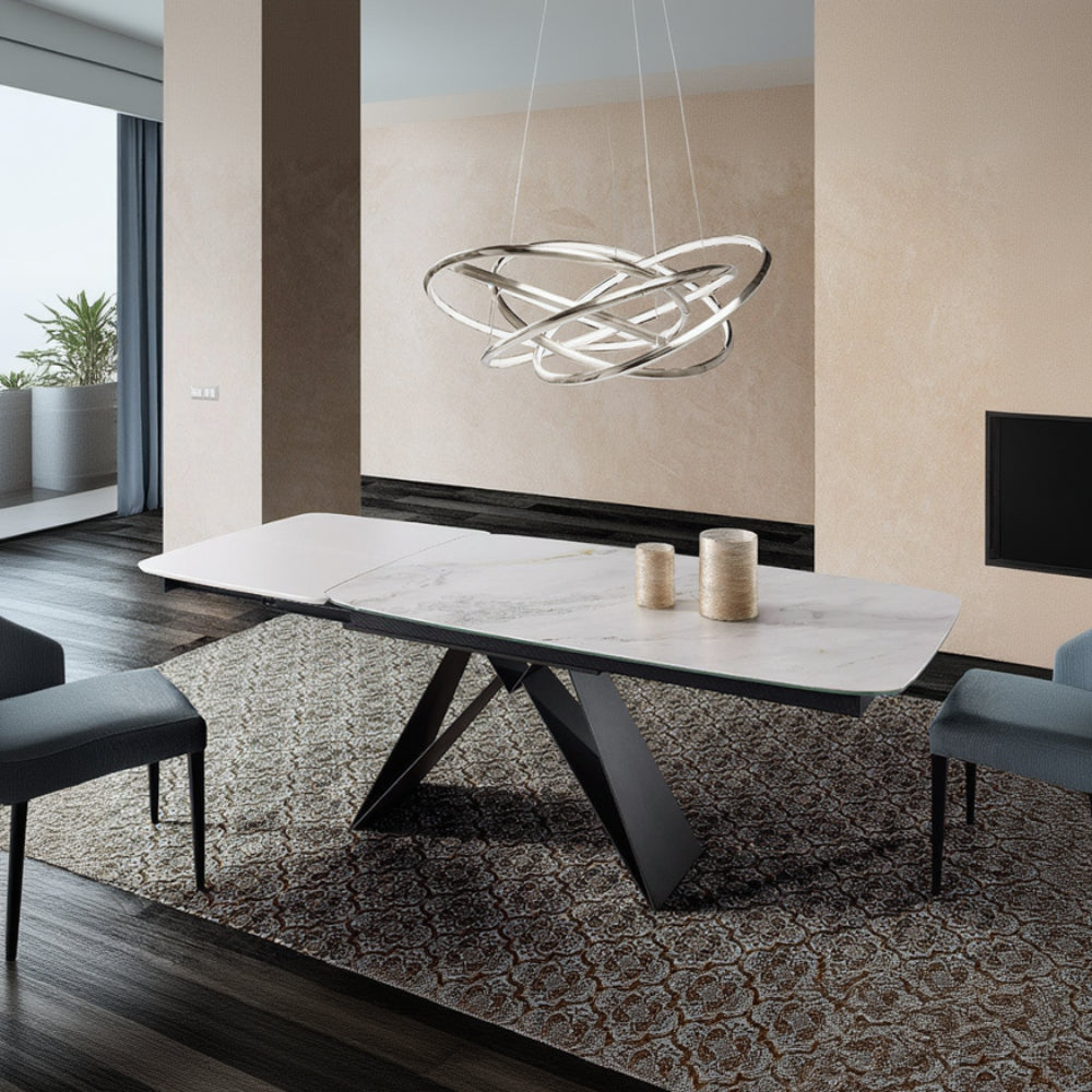 Mesa comedor de diseño extensible modelo IN-YKK tapa porcelánico