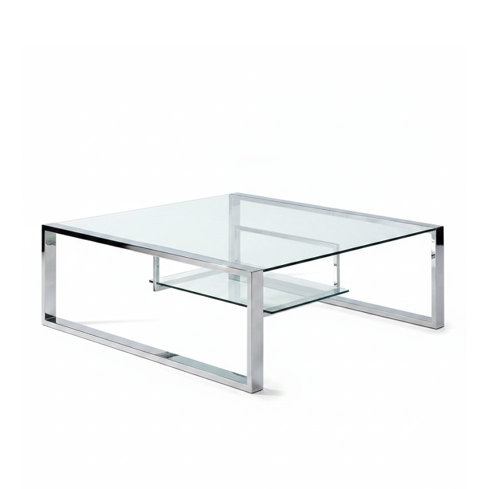 Mesa de centro con tapa cristal y revistero flotante