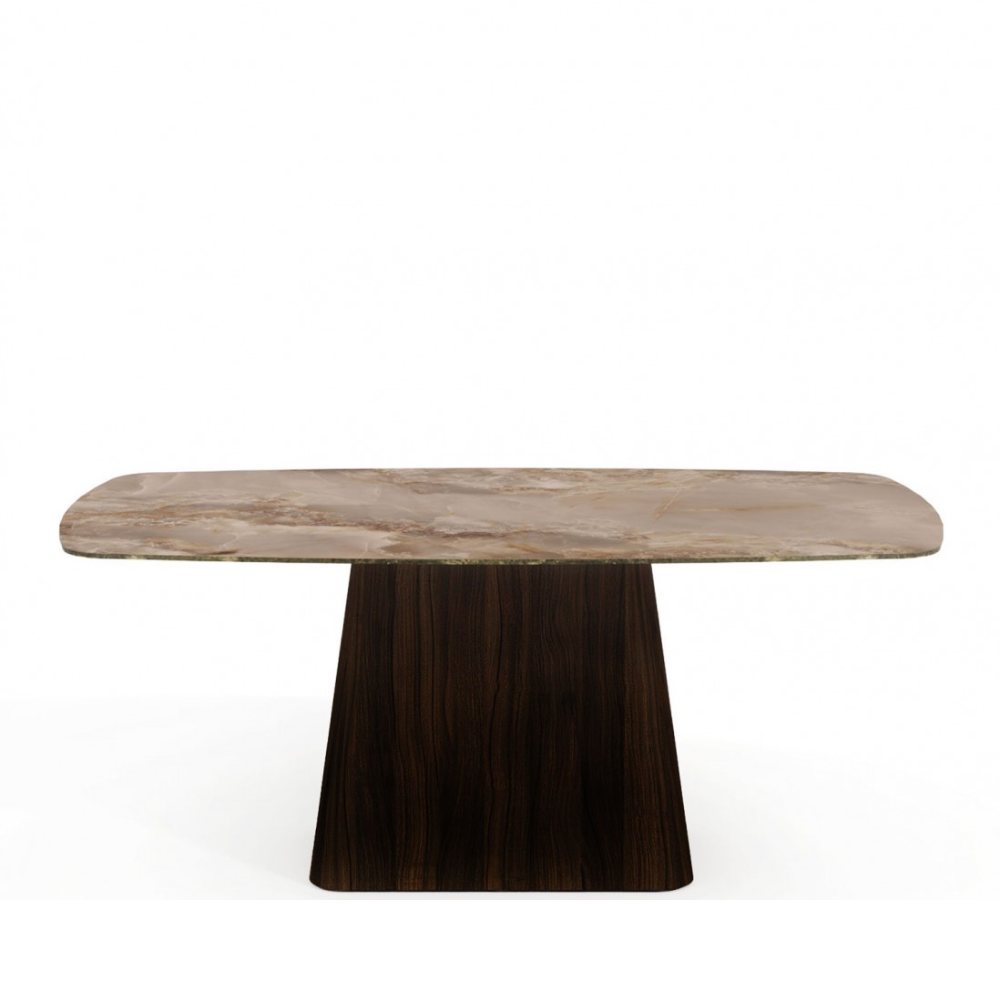 Mesa de comedor Tapa de Cerámica y Pie Central de Nogal