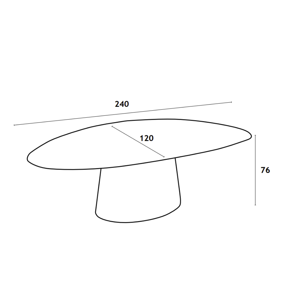 Mesa de comedor de forma irregular con base cónica
