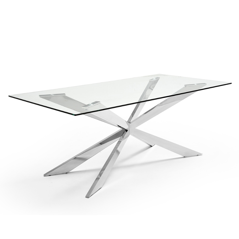 Mesa de Comedor Fija modelo MILANO Tapa Cristal