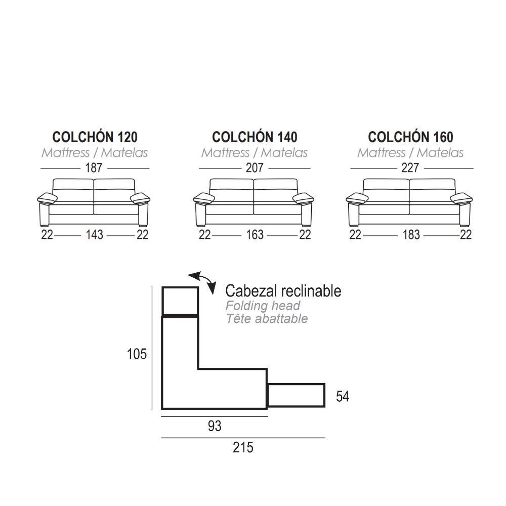 Sofá cama con cabezal reclinable y apertura italiana modelo NETTUNO