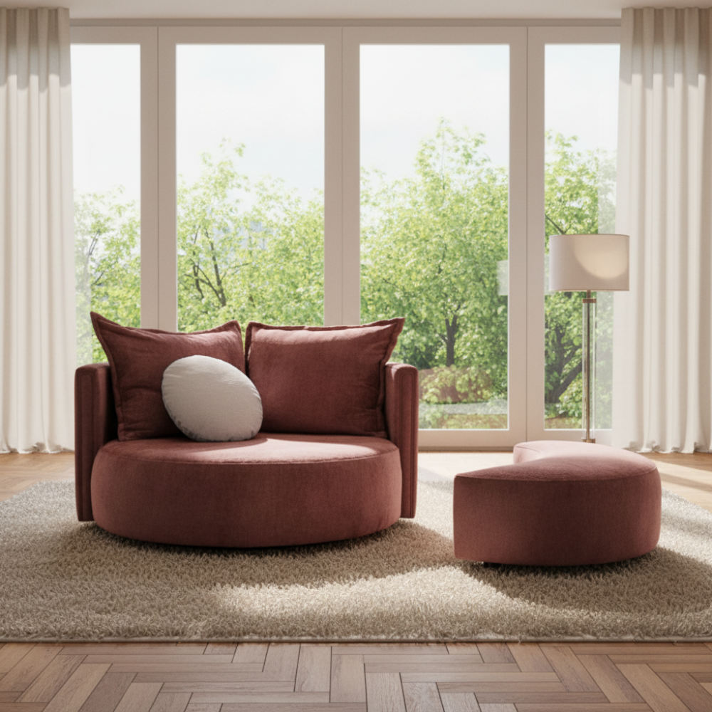 Sillón giratorio de diseño circular y amplia sentada modelo OLAVIDE