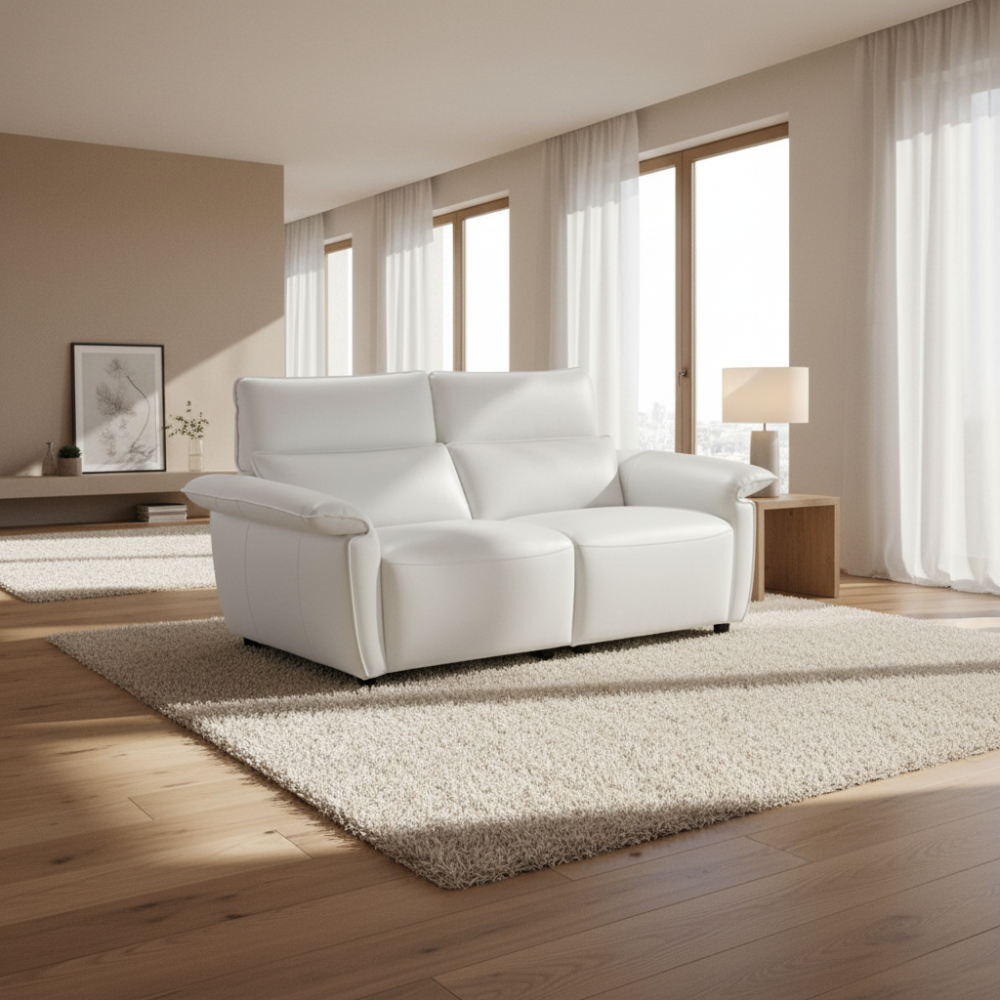Sofá relax modelo PUGLIA con cabezal eléctrico ajustable en piel