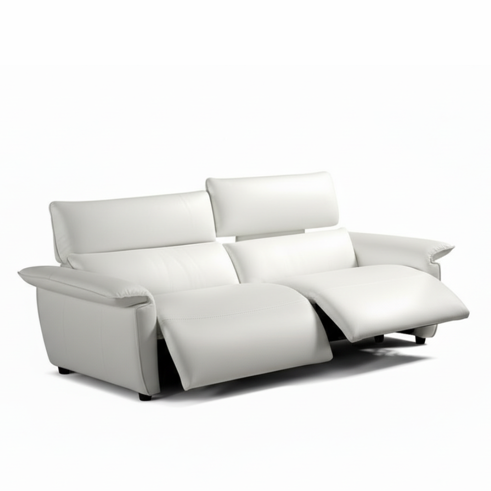 Sofá relax modelo PUGLIA con cabezal eléctrico ajustable en piel
