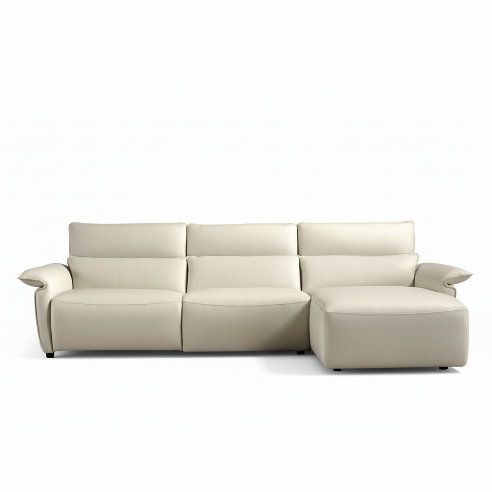 Chaiselongue modelo PUGLIA con cabezal eléctrico ajustable y asiento relax en piel