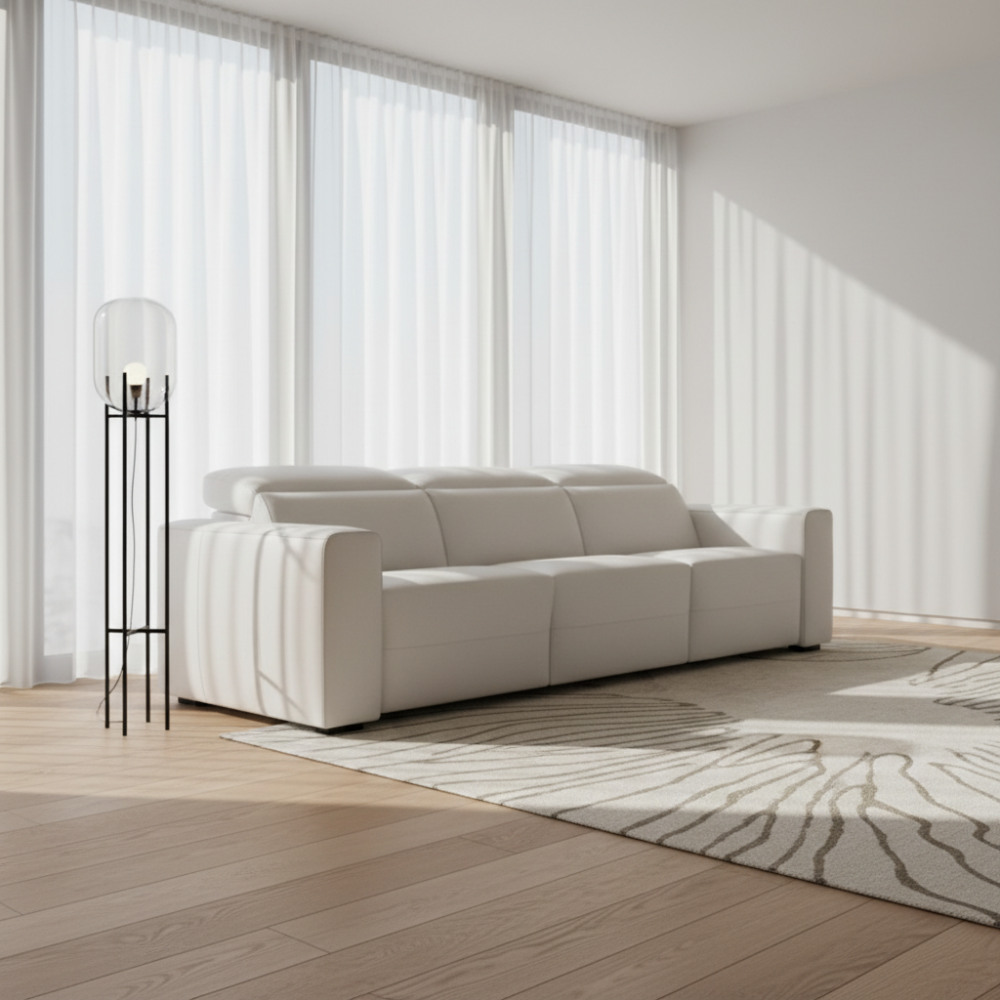 Sofá 3 asientos modelo RUGGIANI en piel con asientos fijos