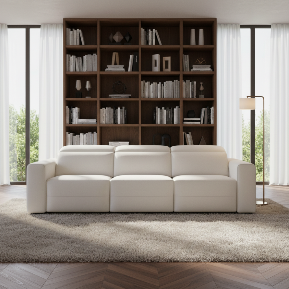 Sofá 3 asientos modelo RUGGIANI en piel con asientos fijos