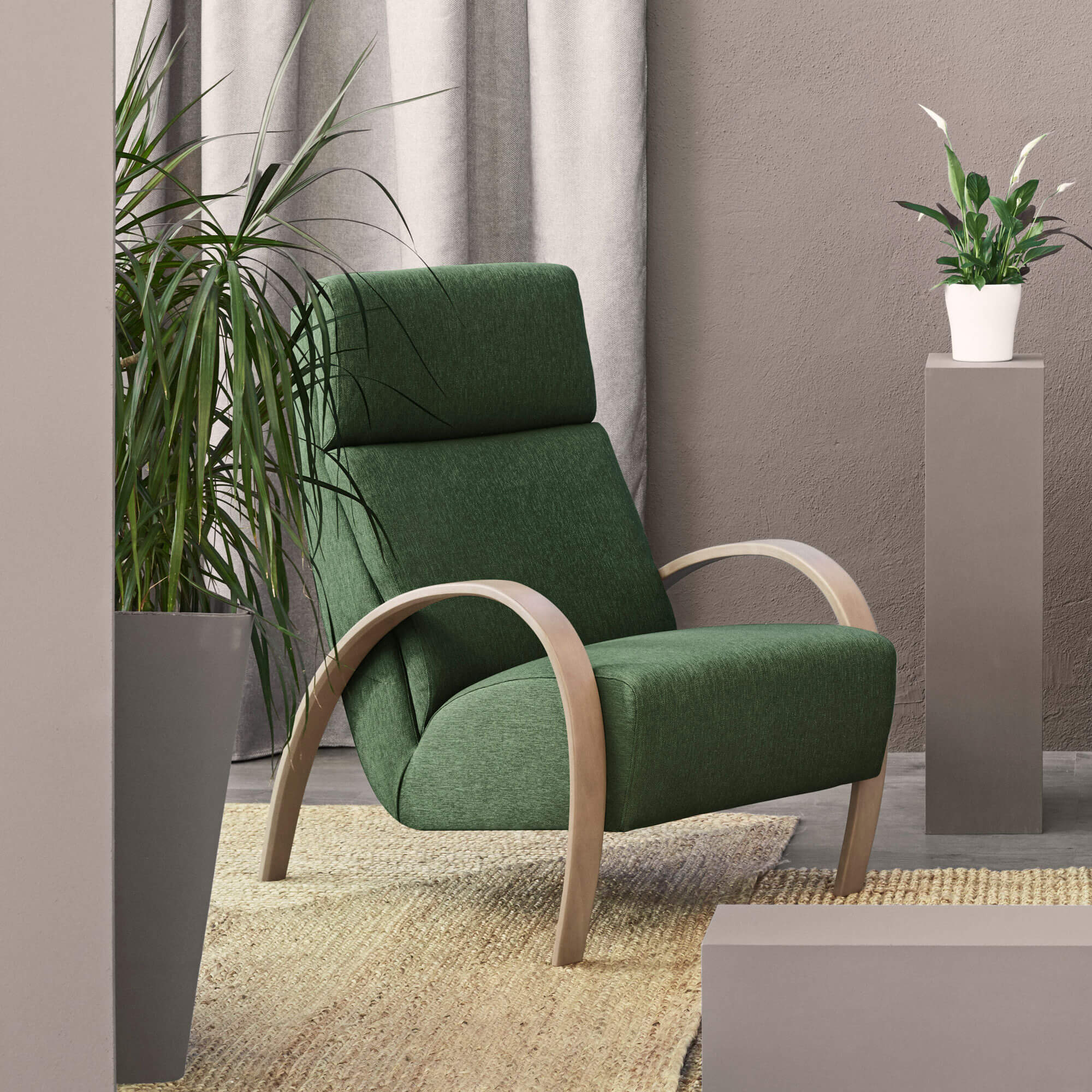 Butaca de diseño nórdico modelo YNNFA en ambiente de sala de espera de una oficina profesional