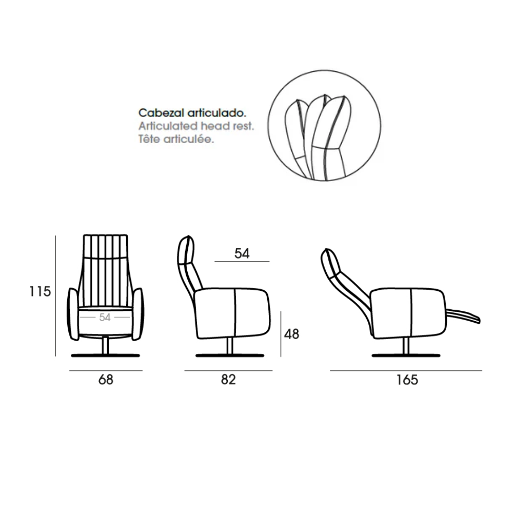 Sillón Relax giratoria de diseño modelo SEVENTY en piel natural flor