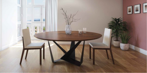 Mesa comedor de diseño circular modelo ADARATD tapa madera.