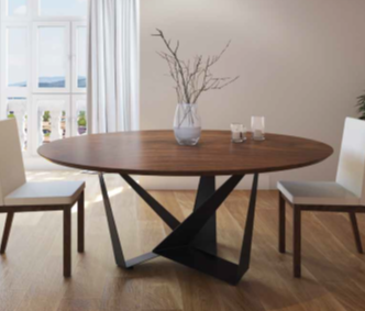 Mesa comedor de diseño circular modelo ADARATD tapa madera.