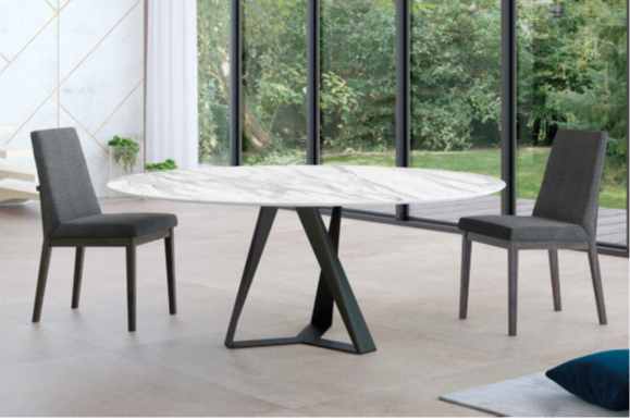 Mesa comedor de diseño circular Modelo Tryp Tapa Porcelanico