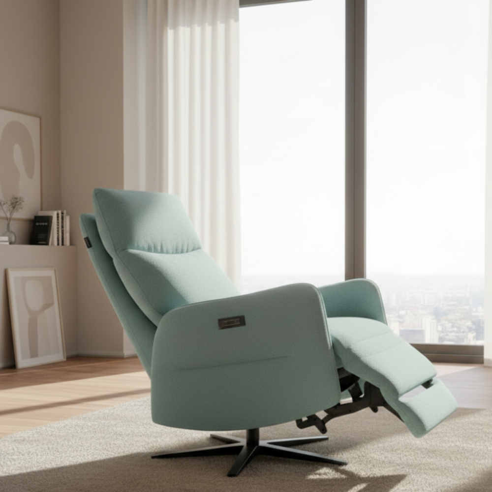 Sillón giratorio con relax eléctrico modelo ZEPPELIN tela Aquaclean