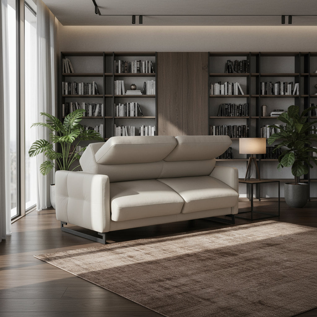 Sofá cama tapizado en piel modelo DRAPPER