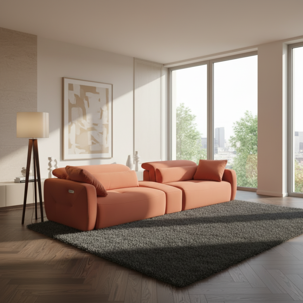 Home cinema con asientos relax modelo BOSSANOVA en tela aterciopelada Aquaclean