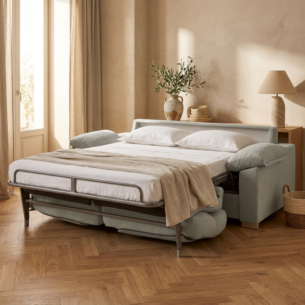 Sofá cama ergonómico con apertura italiana modelo LEO Tapizado Express