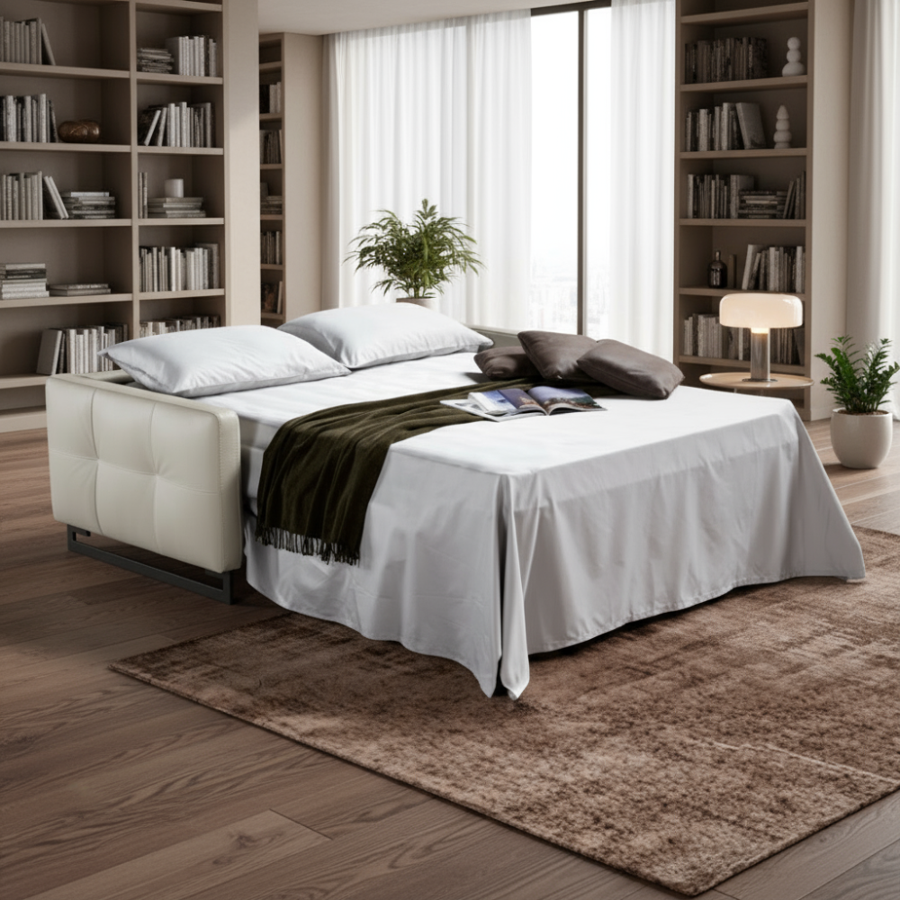 Sofá cama tapizado en piel modelo DRAPPER