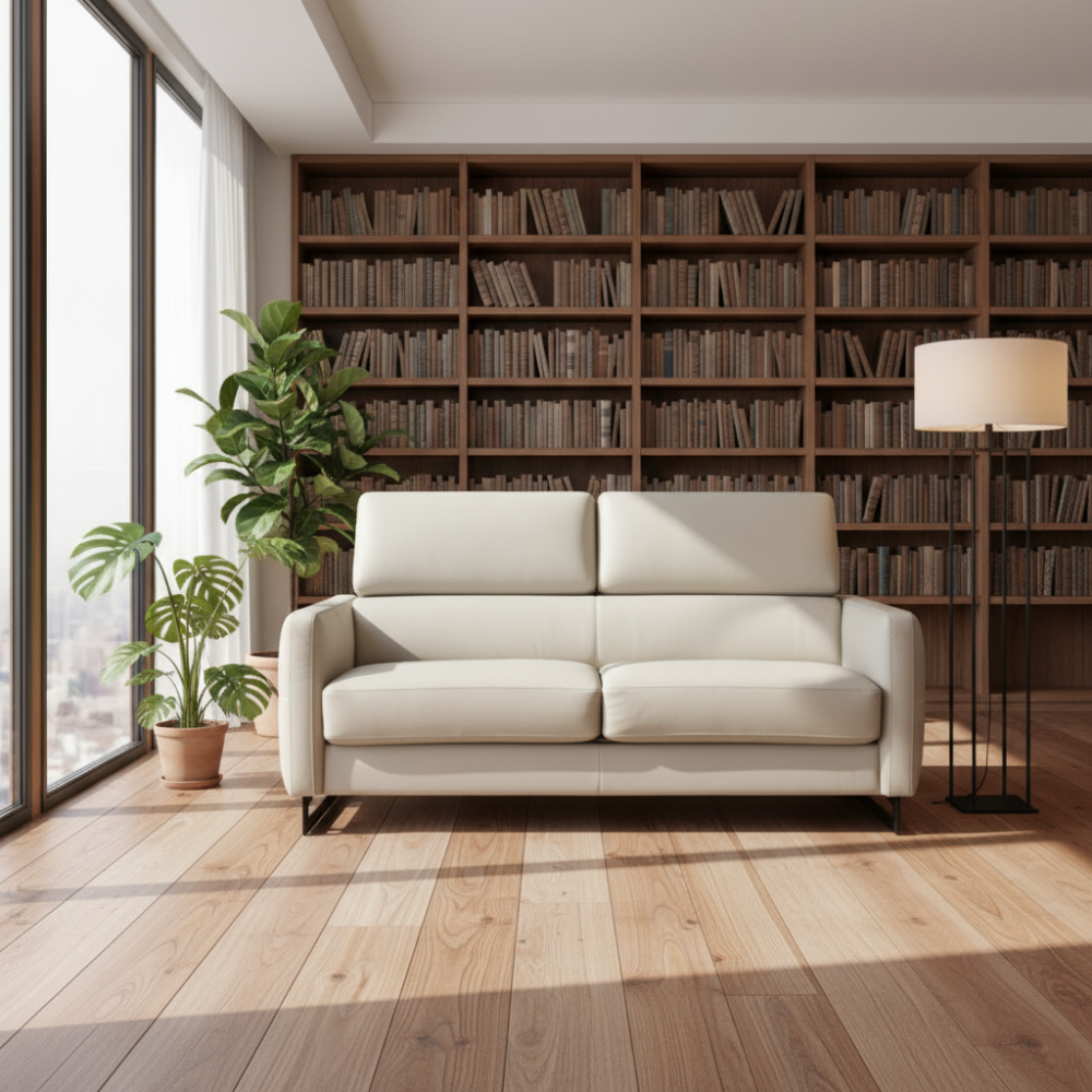 Sofá cama tapizado en piel modelo DRAPPER