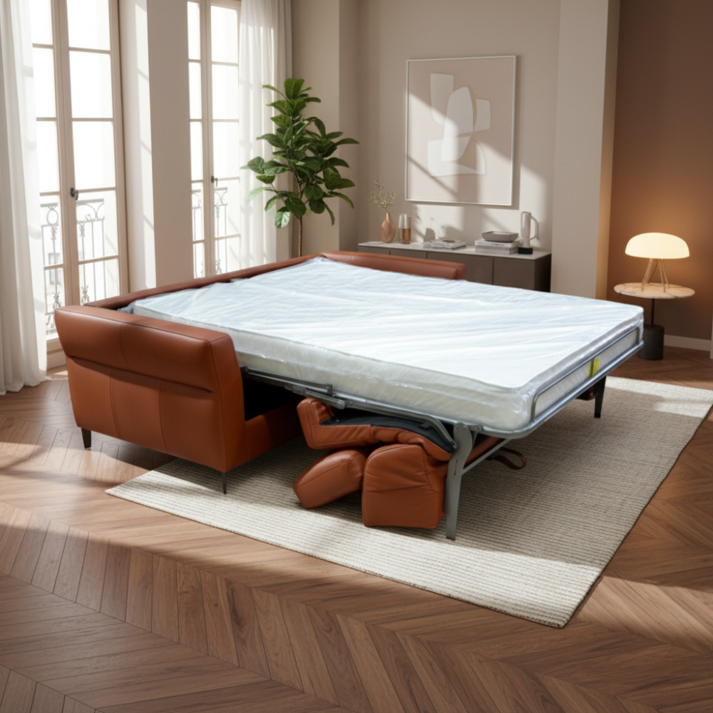 Sofá cama de diseño en piel modelo TARANTINO