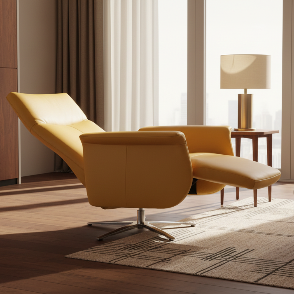 Sillón de diseño relax giratorio modelo THAIS en piel natural