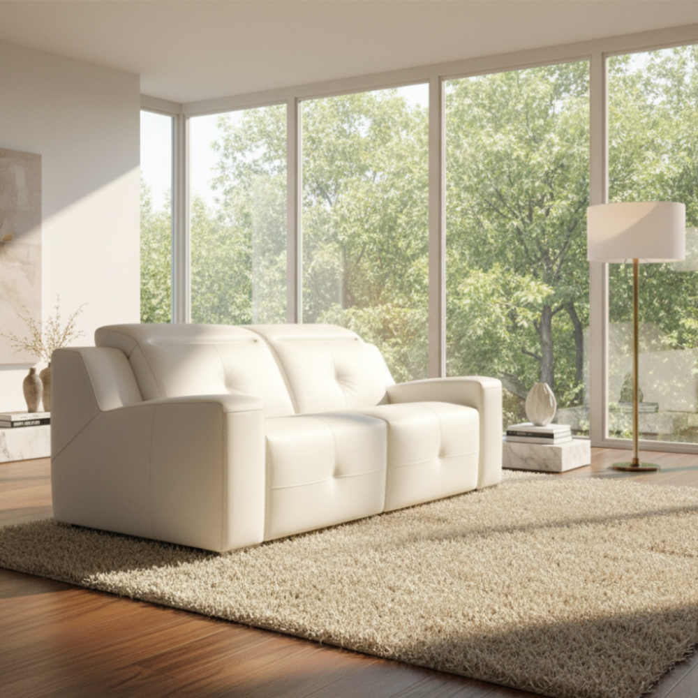 Sofá con relax modelo TRESOR en piel color blanco