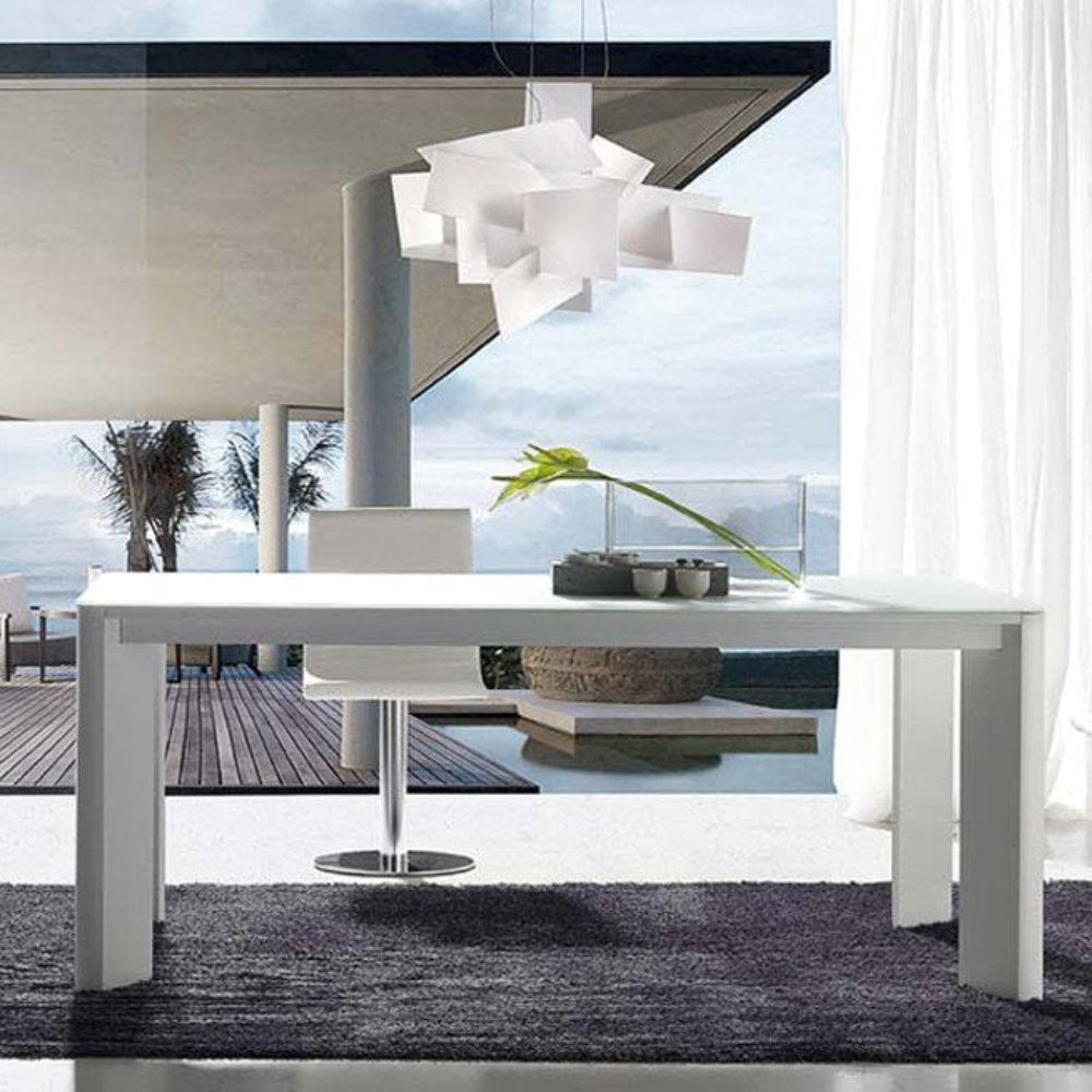 Mesa con pata de aluminio lacada cromada y tapa de cristal o cerámica modelo GLASS0010 Sidivani