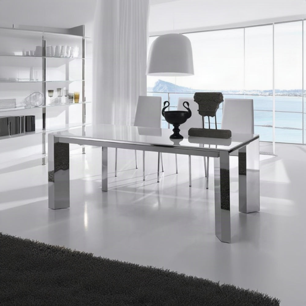 Mesa con pata de aluminio lacada cromada y tapa de cristal o cerámica modelo GLASS0018 Sidivani