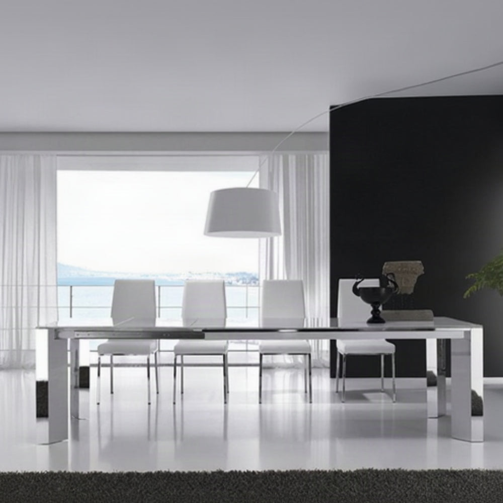 Mesa con pata de aluminio lacada cromada y tapa de cristal o cerámica modelo GLASS0018 Sidivani