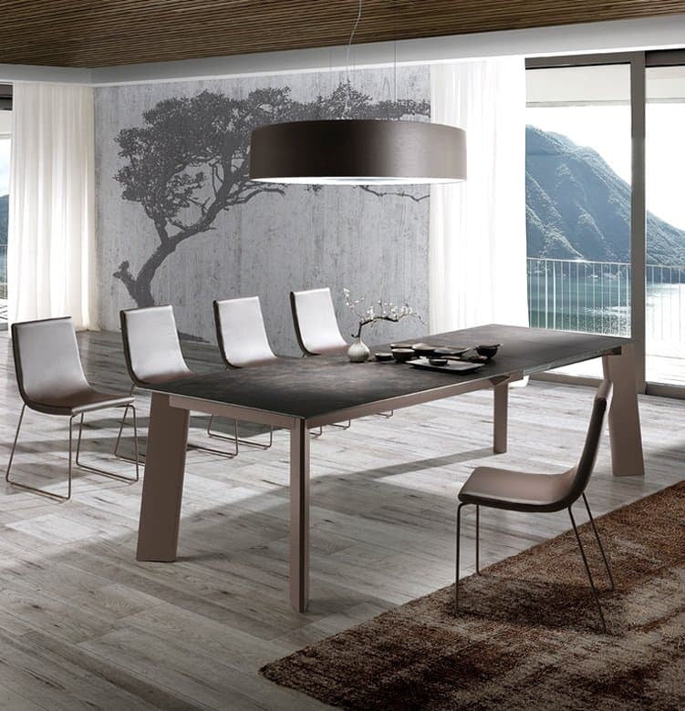 Mesa Comedor Fija o Extensible Vulcano Ceniza con Tapa Cerámica