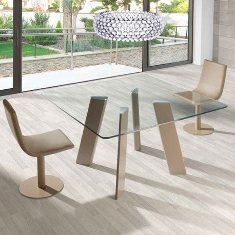 Mesa Comedor Fija Cuadrada Tapa Cristal 15mm