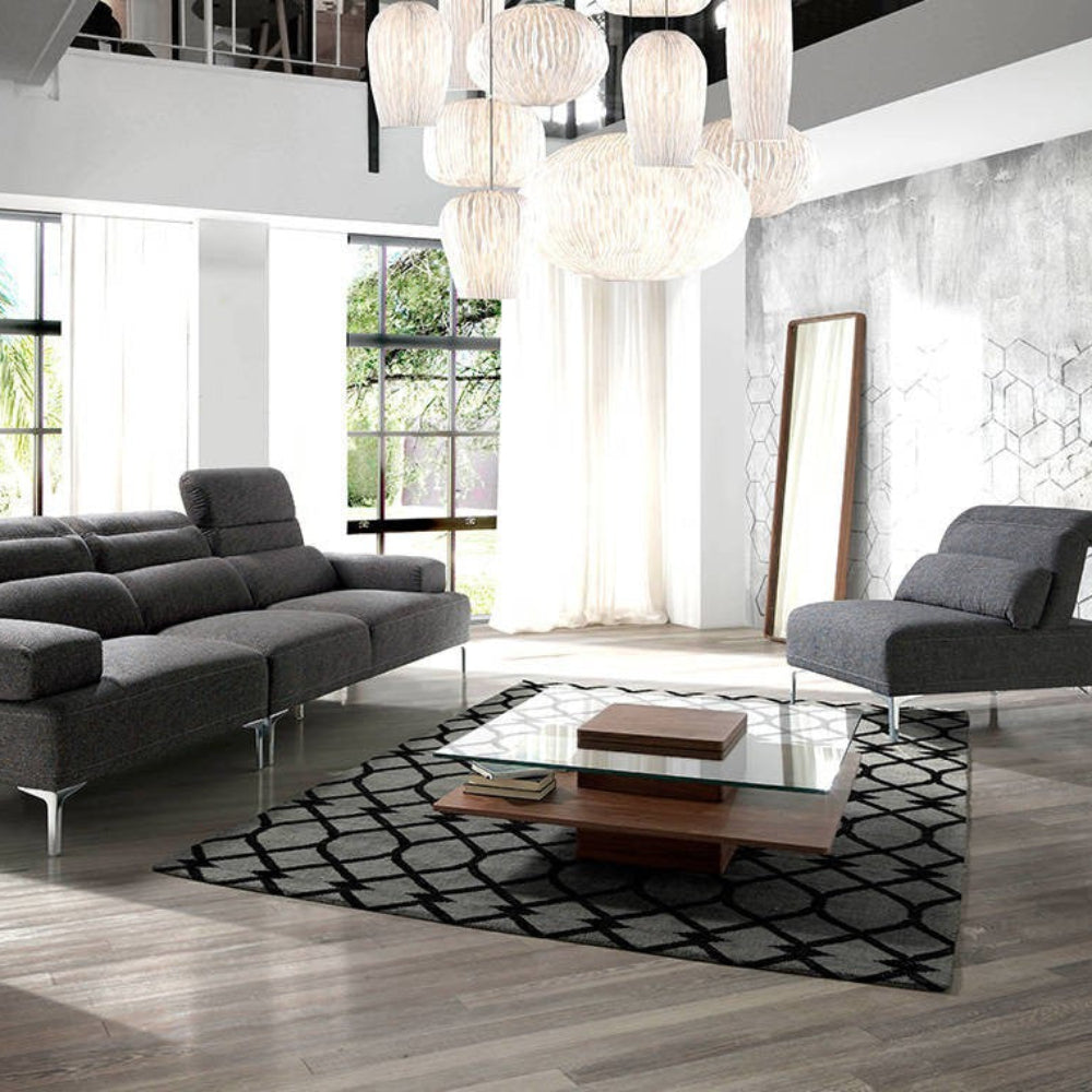 Mesa centro Madera Chapada Nogal Tapa Cristal Templado Colección Elegance