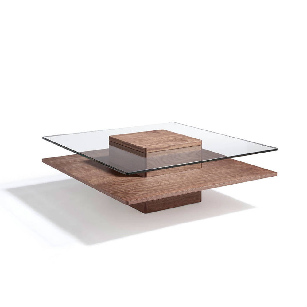 Mesa centro Madera Chapada Nogal Tapa Cristal Templado Colección Elegance