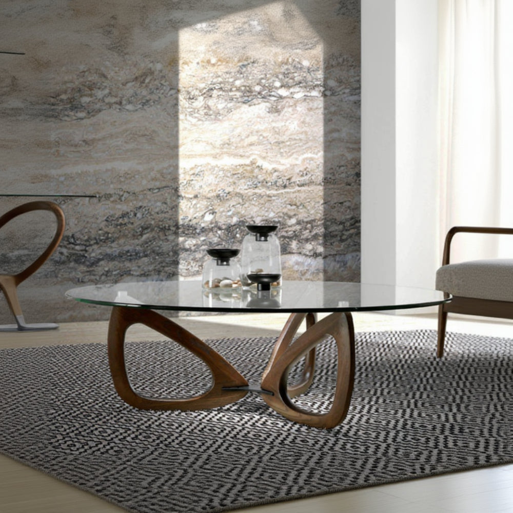 Mesa Centro Madera Maciza Tapa Cristal Colección Elegance