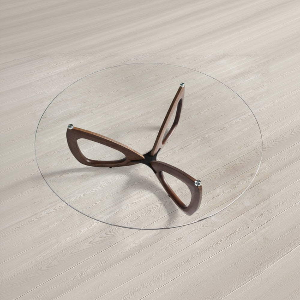 Mesa Centro Madera Maciza Tapa Cristal Colección Elegance