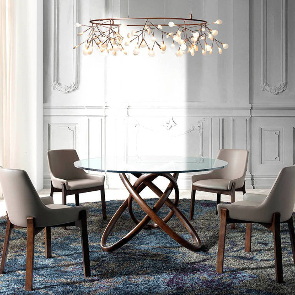 Mesa de madera maciza con tapa de cristal templado modelo ELEDT16069 Sidivani