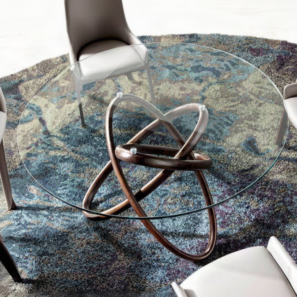 Mesa de madera maciza con tapa de cristal templado modelo ELEDT16069 Sidivani