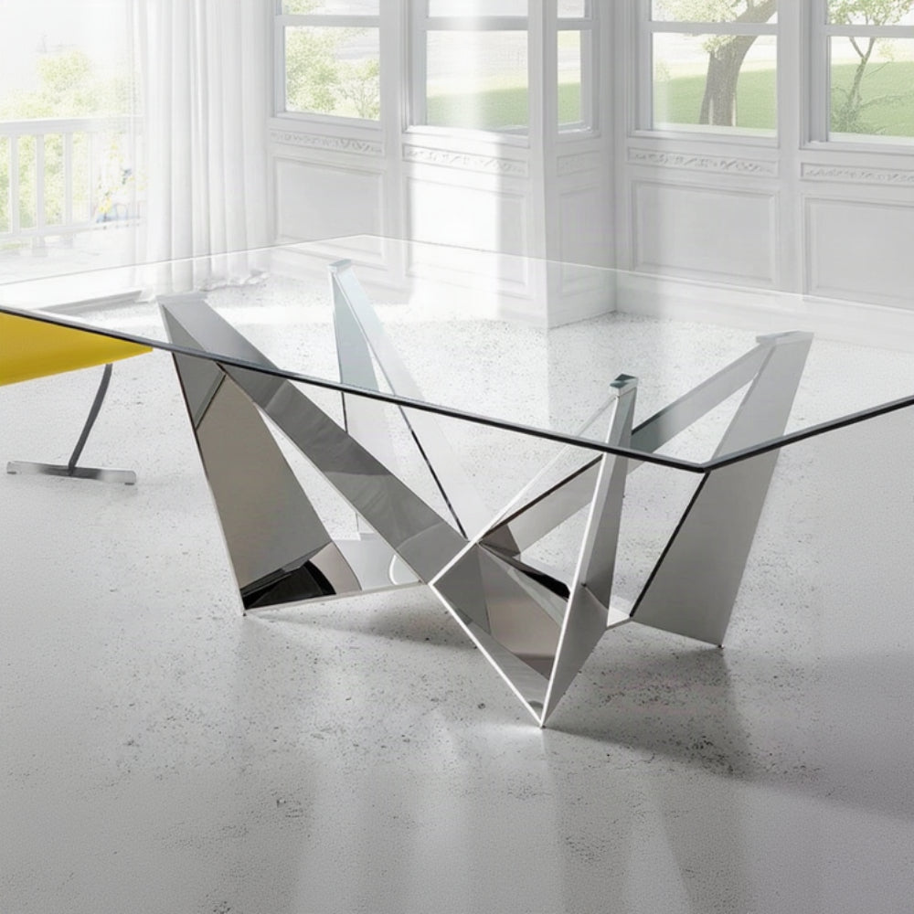 Mesa rectangular con tapa de cristal templado y estructura de acero inoxidable modelo ELECT2061-RECT Sidivani