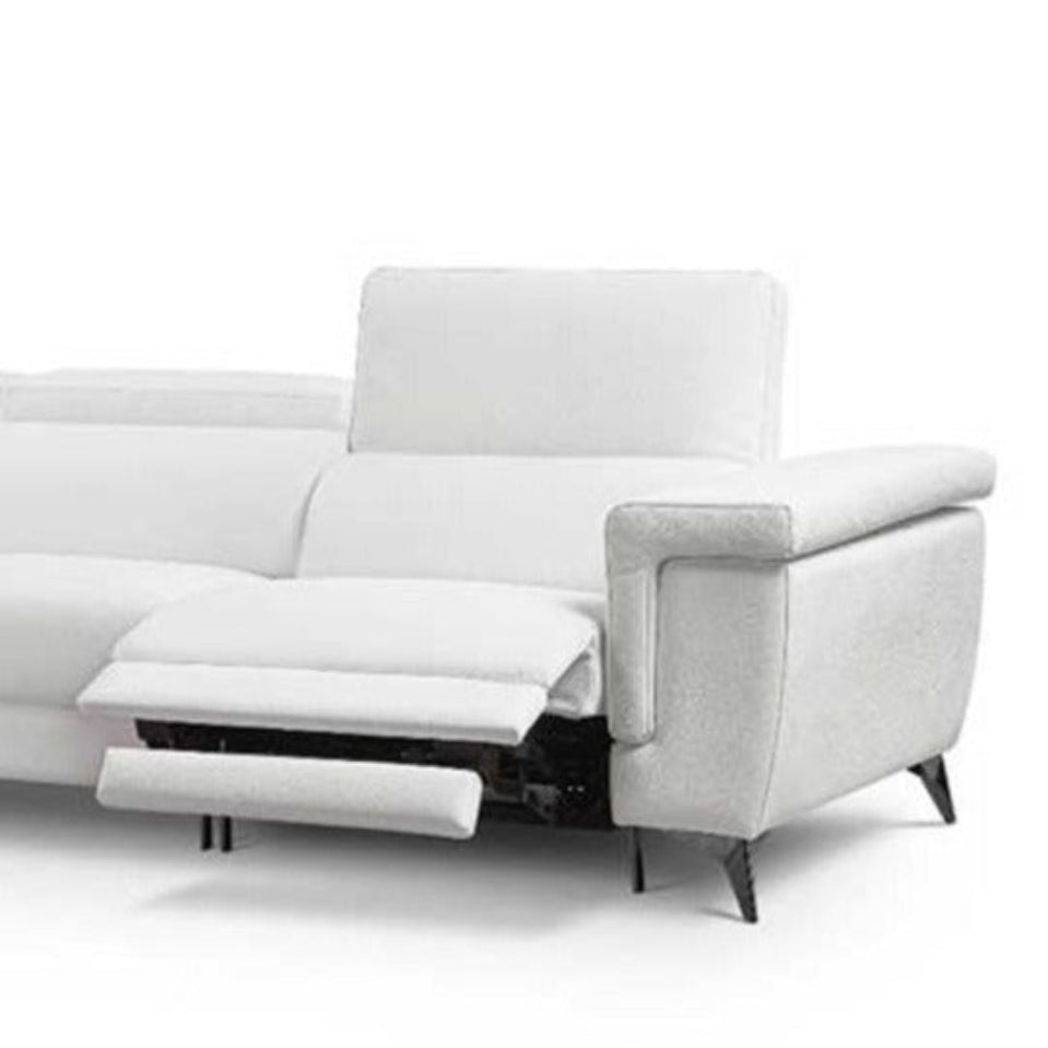 Sofá diseño modelo RENZZO con 2 asientos relax motorizados en Piel Blanca