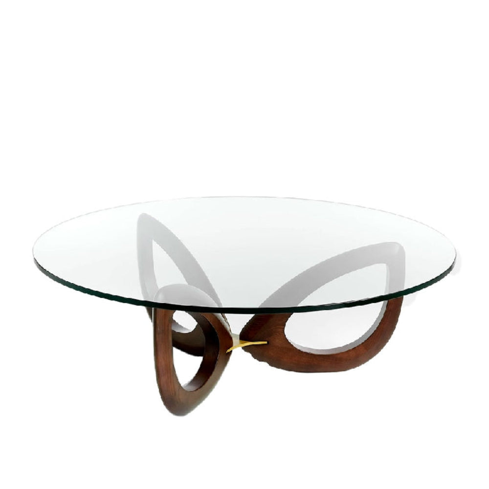 Mesa centro Cristal y Estructura de Madera Colección Elegance
