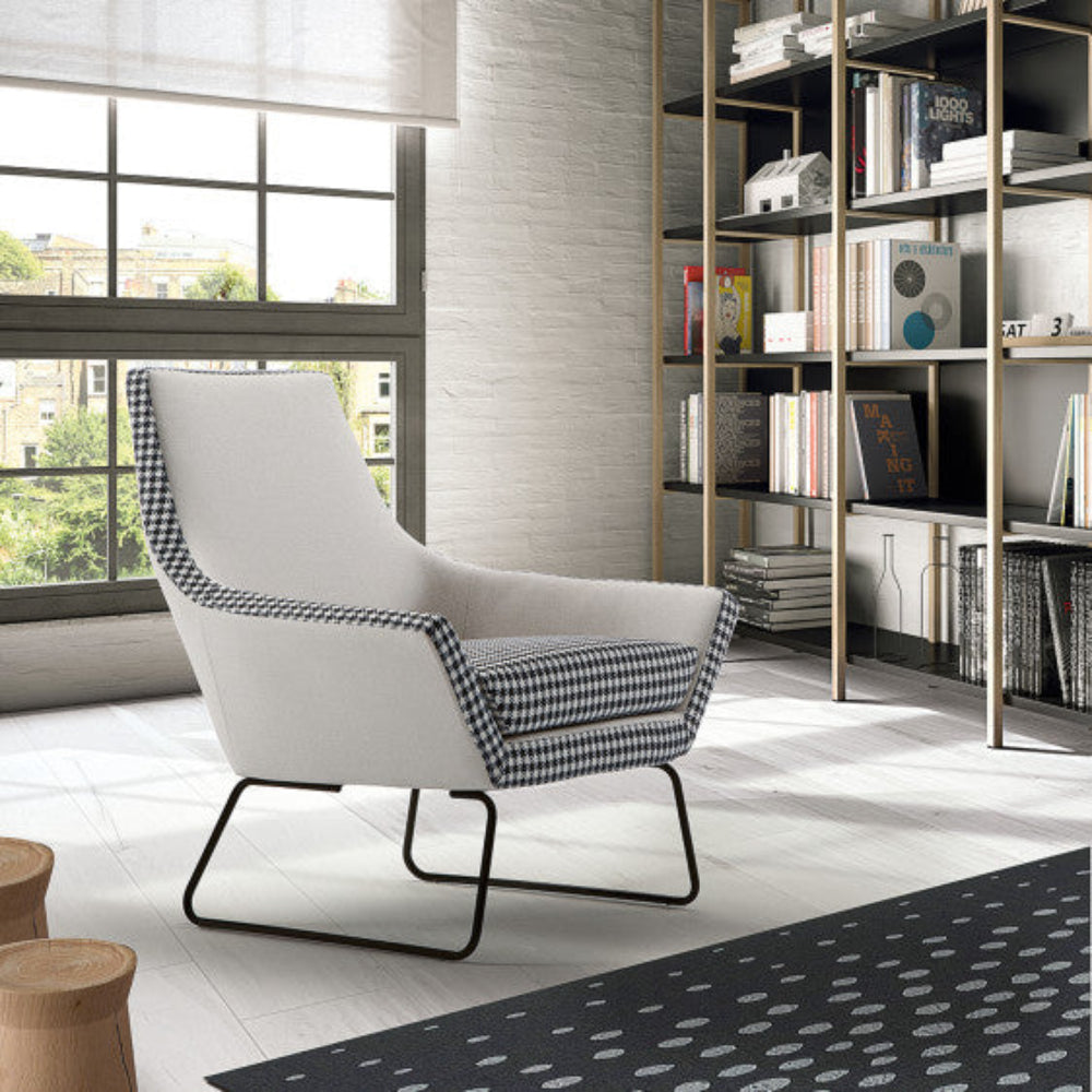sillon diseño tela pata de gallo pata metal