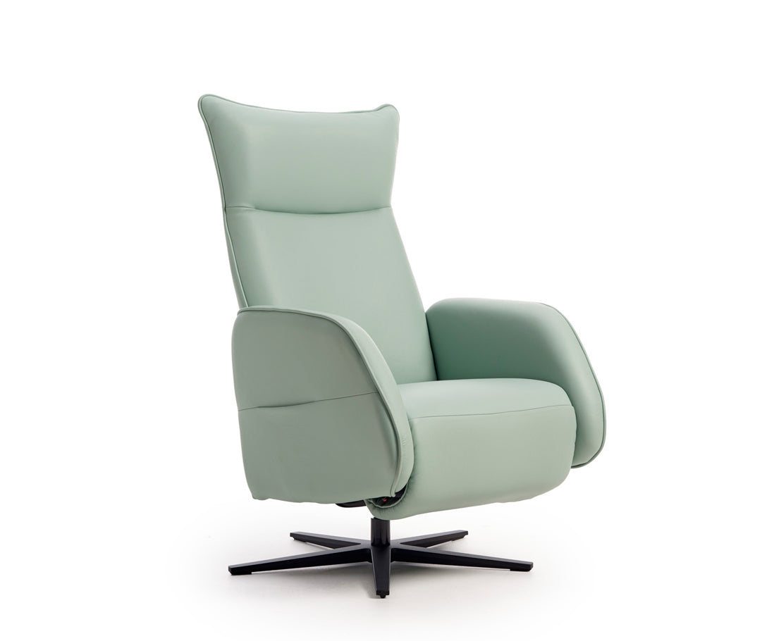Sillón de diseño giratorio con relax en piel natural verde menta modelo PHILLY