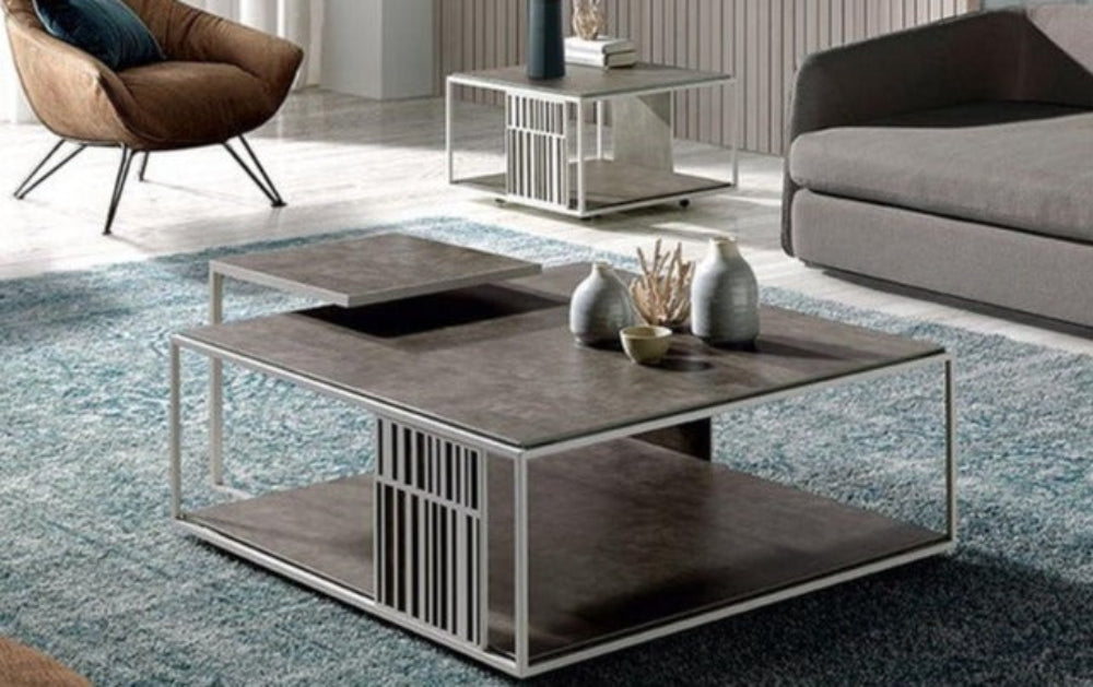 Mesa de Centro y Auxiliar con Tapa de Cerámica