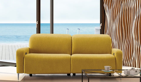 Sofá relax de diseño modelo LUNGO en tela color mostaza