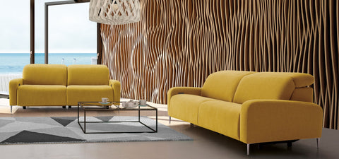 Sofá relax de diseño modelo LUNGO en tela color mostaza