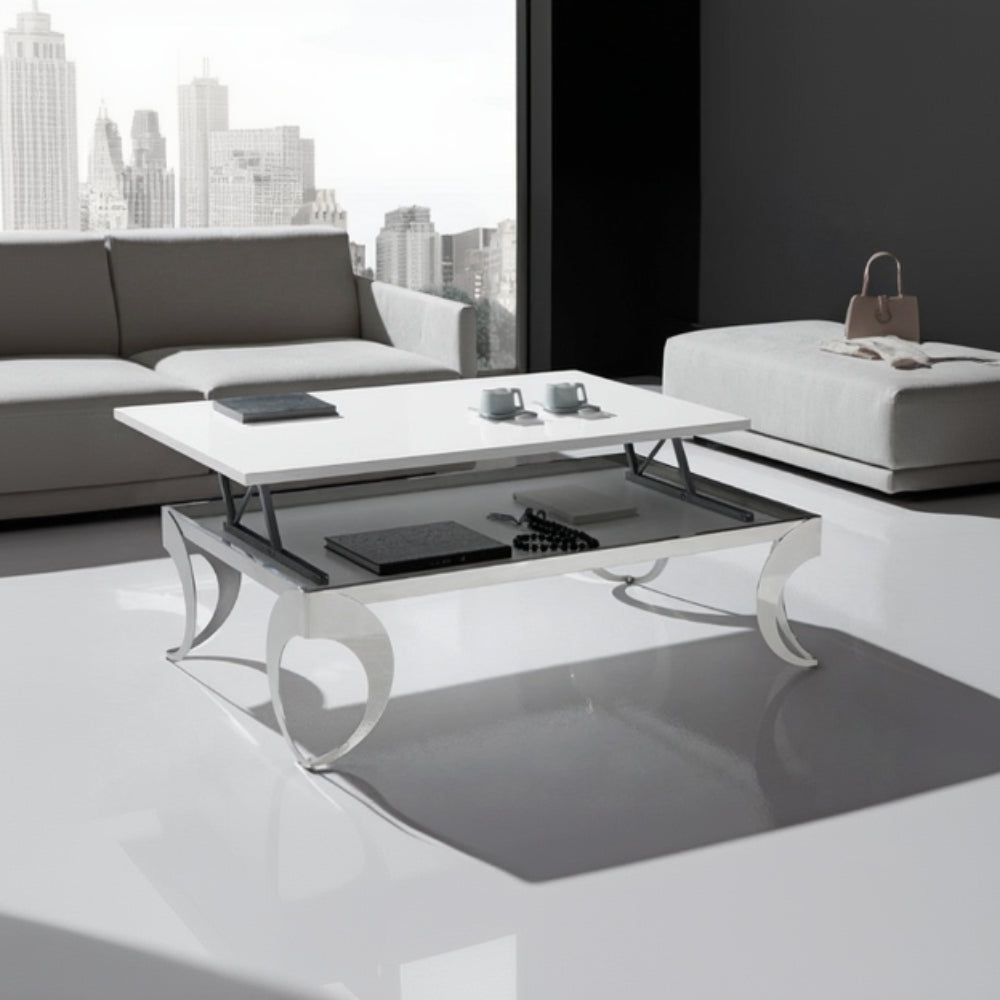 Mesa de centro modelo Olimpia de acero inoxidable y acabado lacado extensible Sidivani
